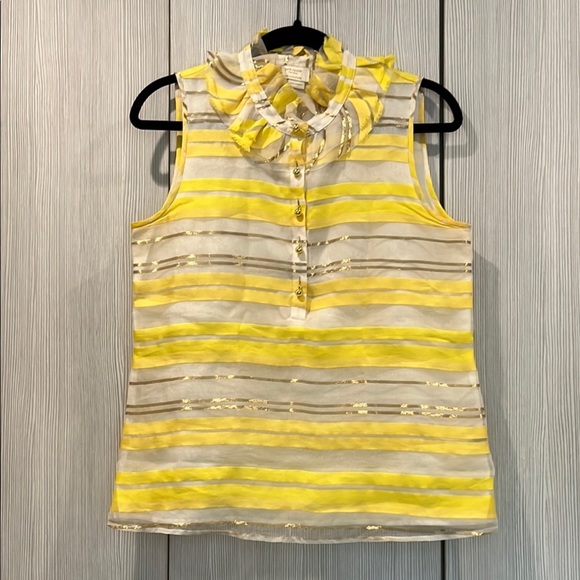 Kate Spade Silk Cori Blouse | Striped | Lemon Yellow, Gold, White | Size‎ Small - Picture 1 of 10